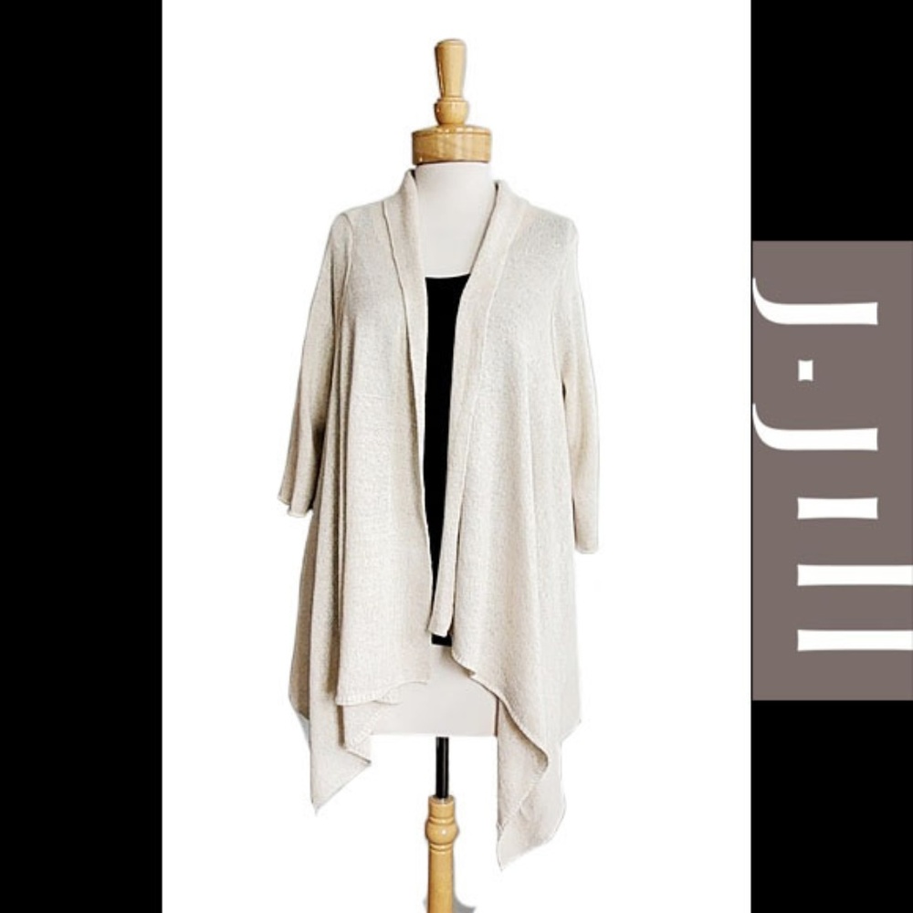 J Jill LInen Blend Open Front Waterfall Cardigan L